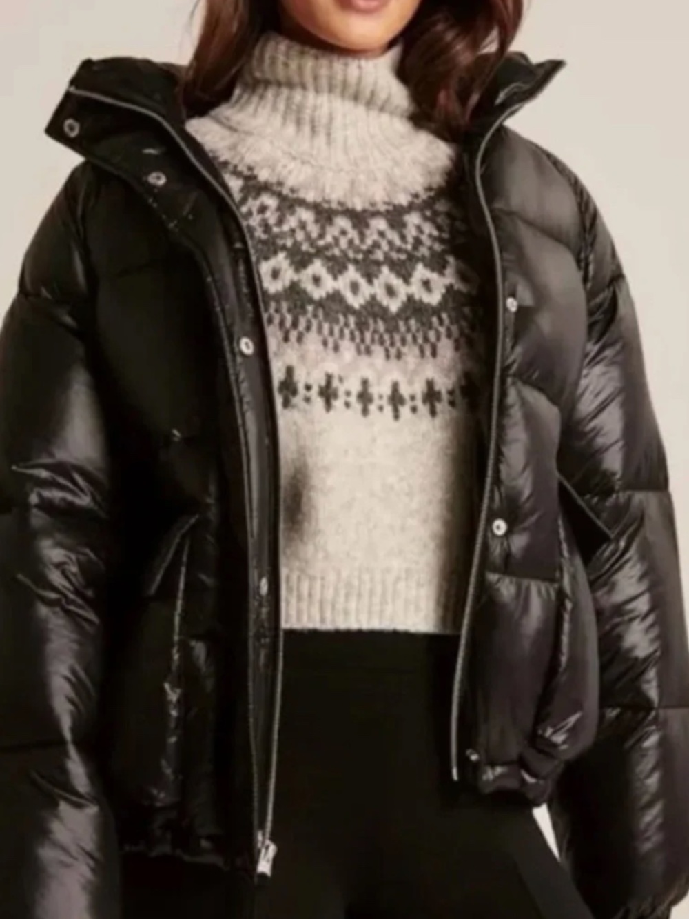 ABERCROMBIE & FITCH Utility Bomber Puffer Jacket Coat Shiny Black NWOT XXS